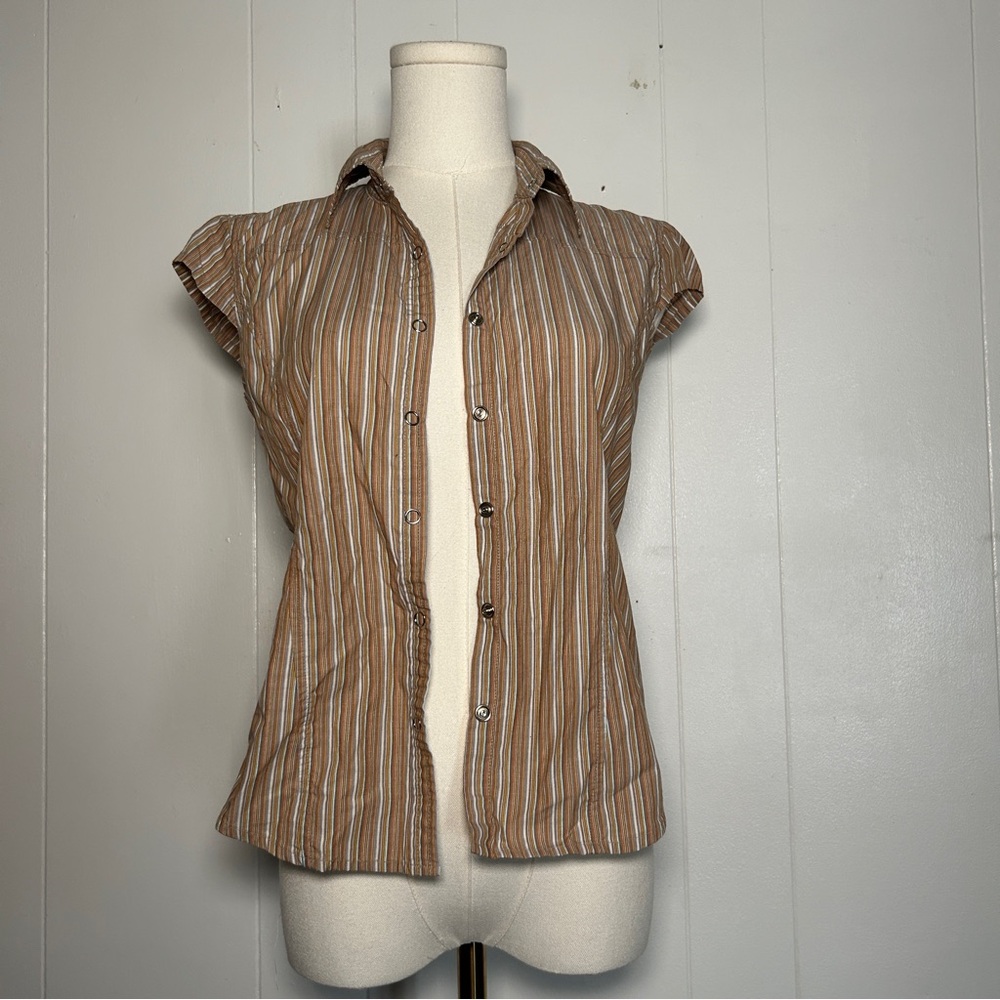 Multi Neutral Colored Stripped Collar Button Up S… - image 5